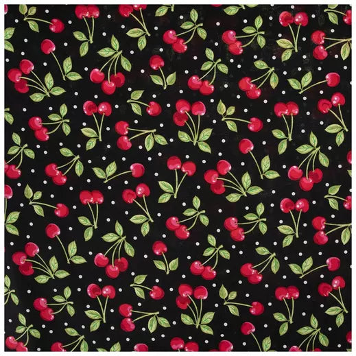 Cherries On Black - Choose Your Colored Fringe